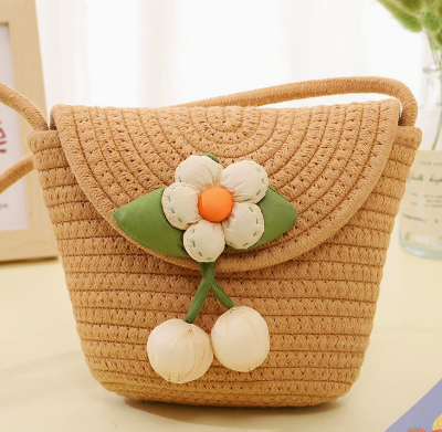 Floral Straw Woven Crossbody Mobile Phone Bag