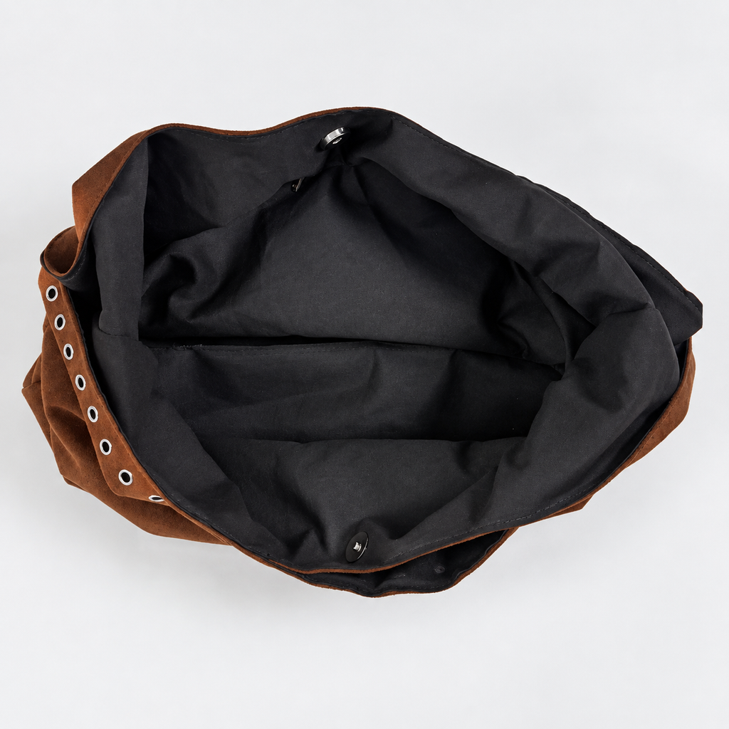 Soft Suede Hobo Bag with Bold Eyelet Accents