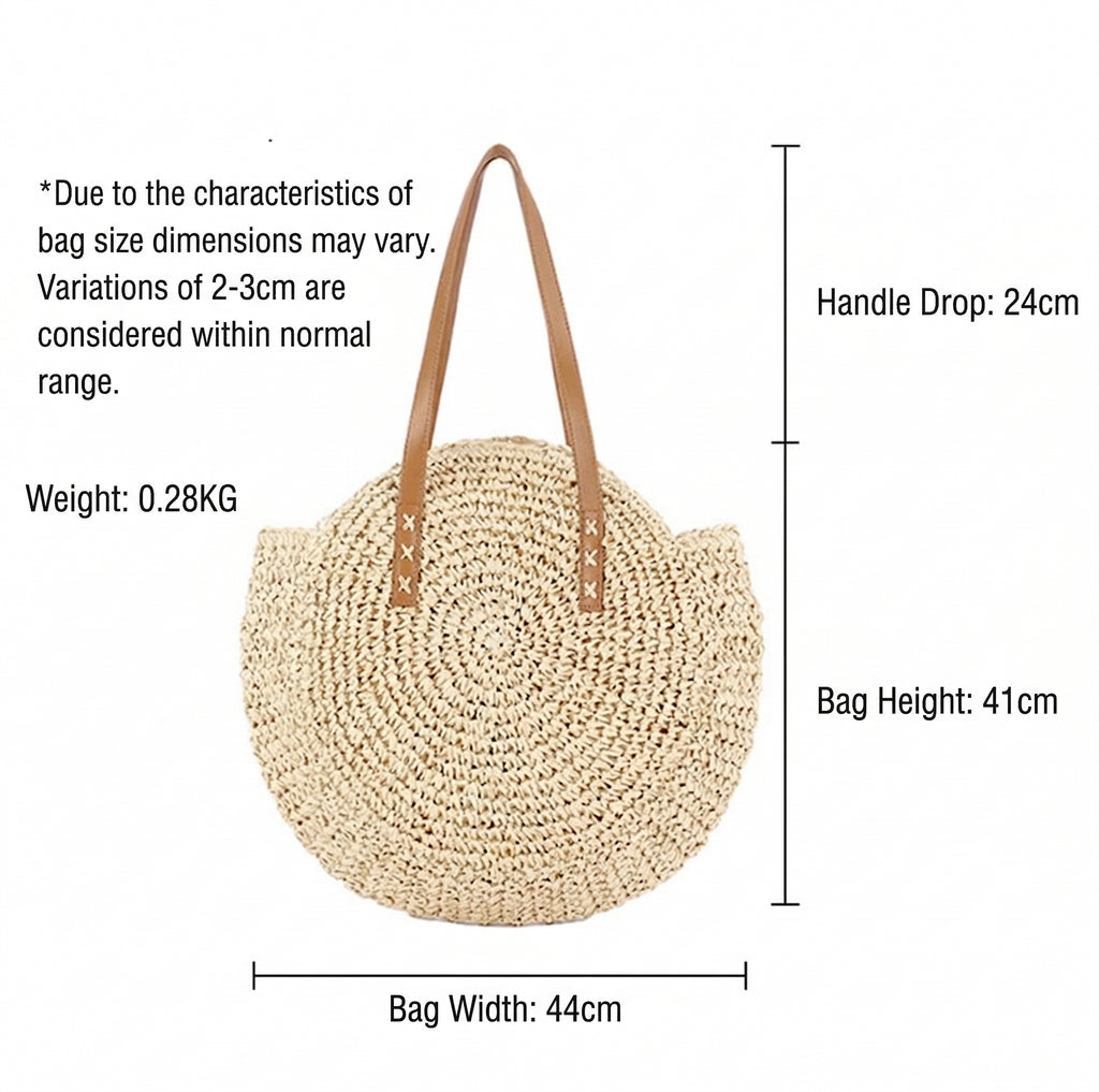 Women Simple Round Paper Rope Woven Shoulder Fashion Seaside Beach Vacation Bag