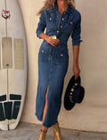 Denim Maxi Dress with Button Detail