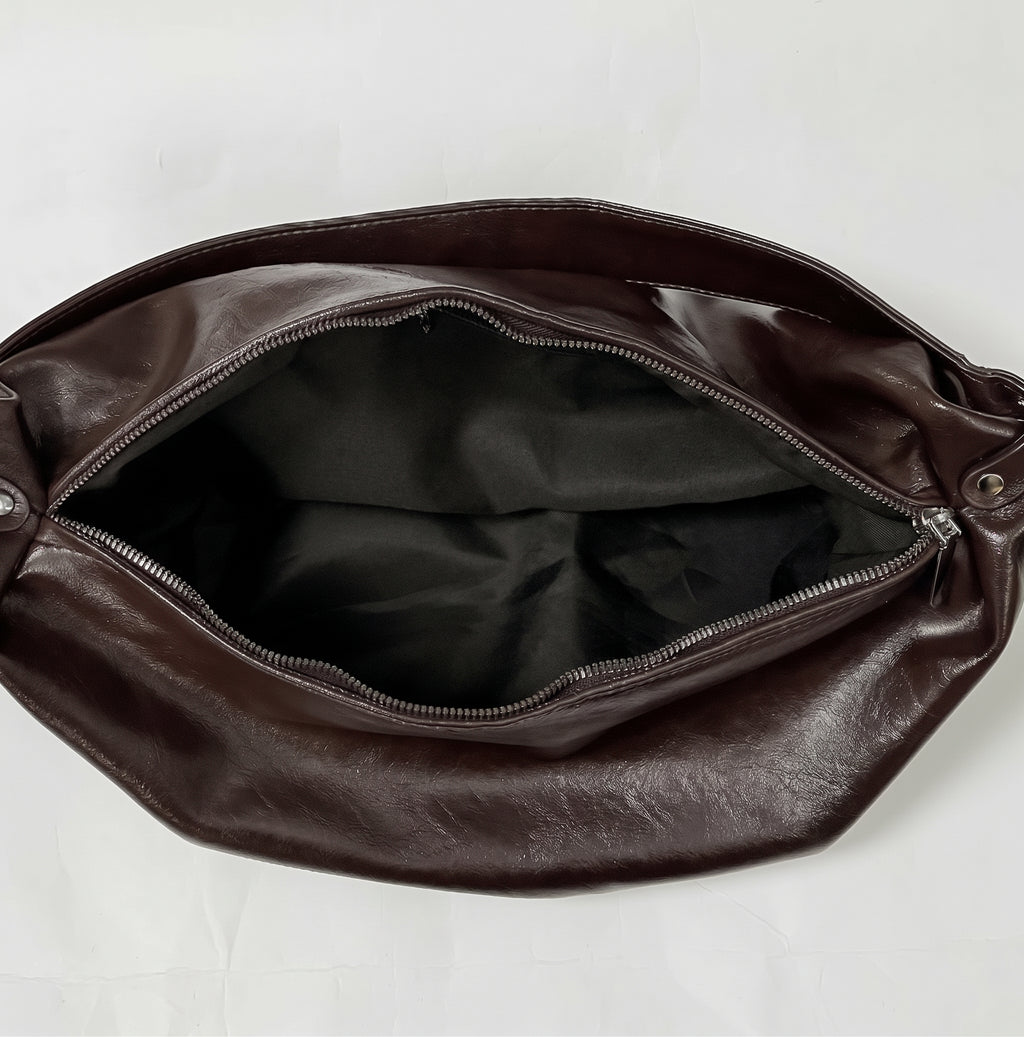 Slouchy PU Leather Hobo Bag with Statement Strap