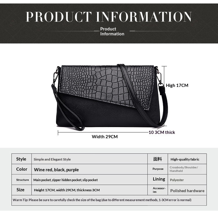 Vegan Leather Envelope Crossbody Clutch Shoulder Bag