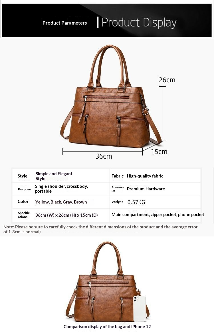 Large Vegan Leather Multi-Pocket Top Handle Satchel Bag