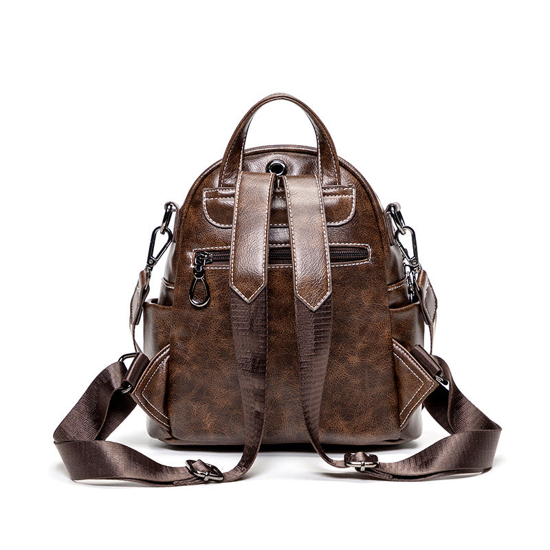 Anti-Theft Backpack For Women 2026 Spring New Easy To Wear Retro Oil Wax Leather Multi-Purpose Backpack Casual Travel Bag Commuting