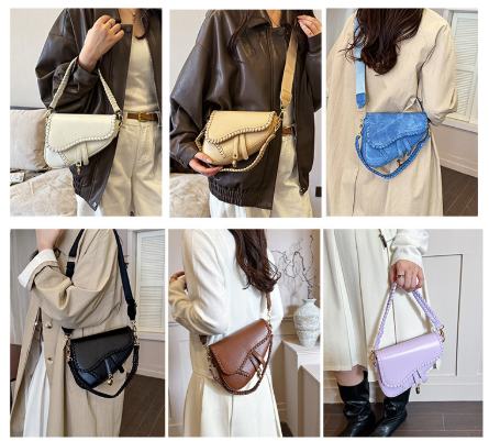Chic Whipstitch Saddle Shoulder Bag with Detachable Strap