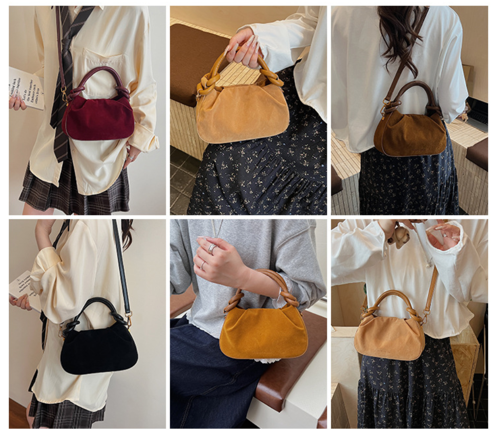 Vintage Suede-Look Mini Satchel Bag with Knotted Handle