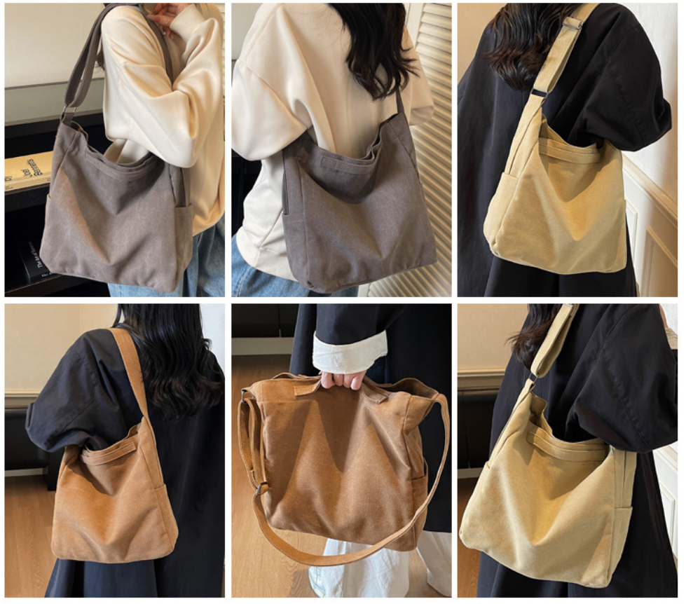 Vintage Canvas Hobo Shoulder Bag with Adjustable Strap and Cup Holder