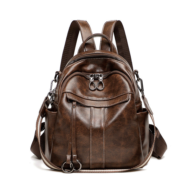 Anti-Theft Backpack For Women 2026 Spring New Easy To Wear Retro Oil Wax Leather Multi-Purpose Backpack Casual Travel Bag Commuting
