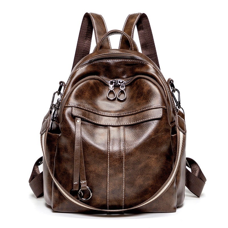 Anti-Theft Backpack For Women 2026 Spring New Easy To Wear Retro Oil Wax Leather Multi-Purpose Backpack Casual Travel Bag Commuting
