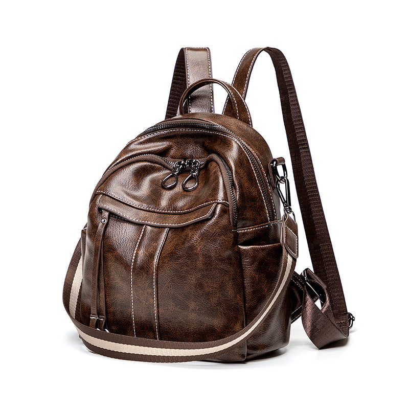 Anti-Theft Backpack For Women 2026 Spring New Easy To Wear Retro Oil Wax Leather Multi-Purpose Backpack Casual Travel Bag Commuting