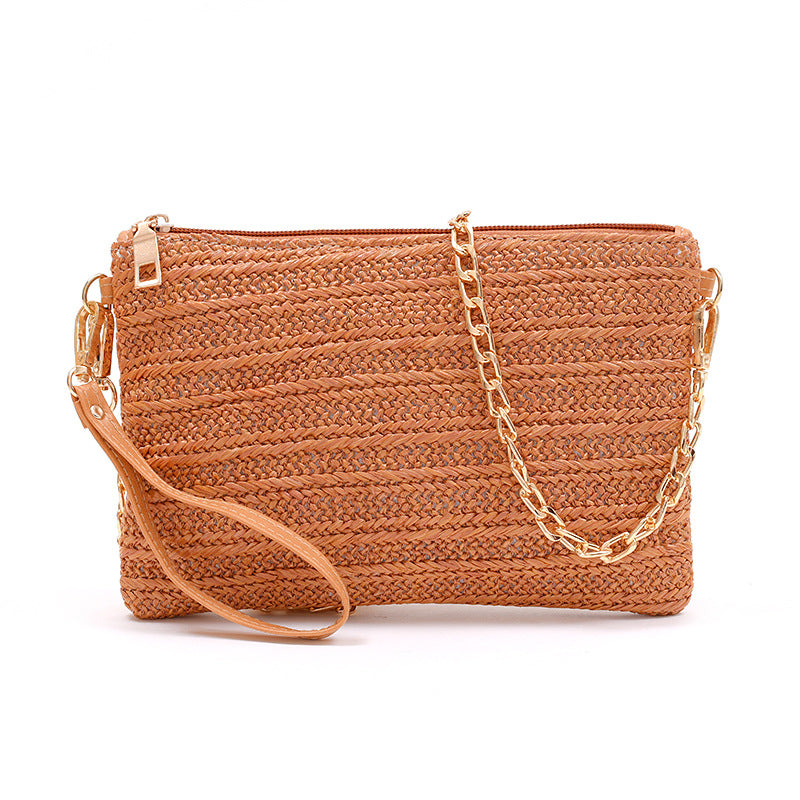 Woven Straw Clutch Convertible Chain Shoulder Crossbody Bag