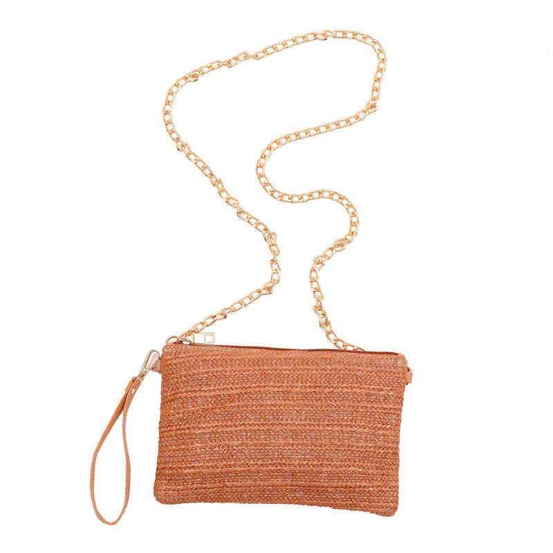 Woven Straw Clutch Convertible Chain Shoulder Crossbody Bag