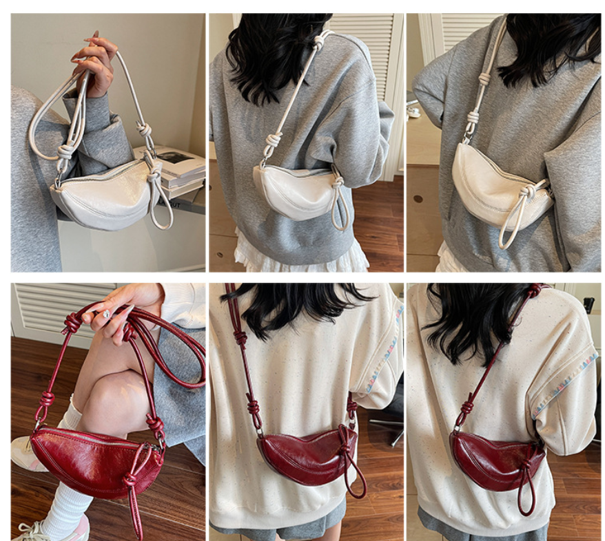 Mini Crescent Crossbody Bag with Knotted Strap Detail