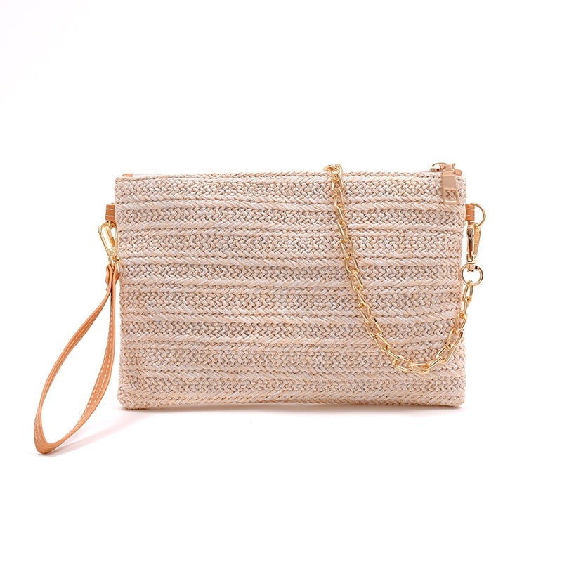 Woven Straw Clutch Convertible Chain Shoulder Crossbody Bag