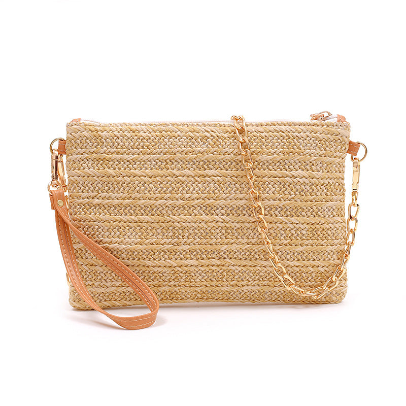 Woven Straw Clutch Convertible Chain Shoulder Crossbody Bag