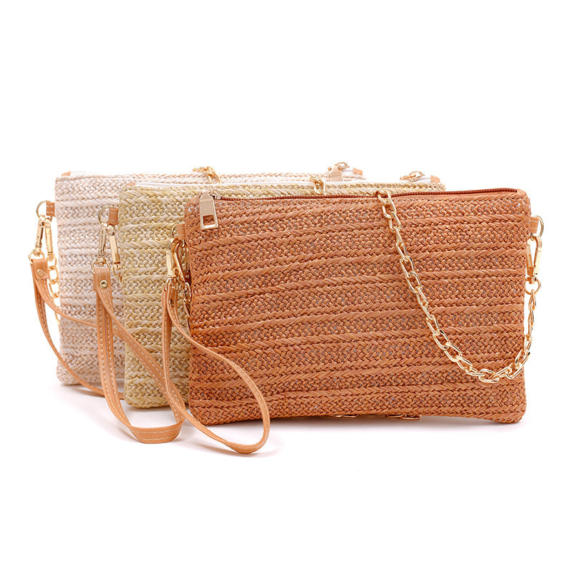 Woven Straw Clutch Convertible Chain Shoulder Crossbody Bag