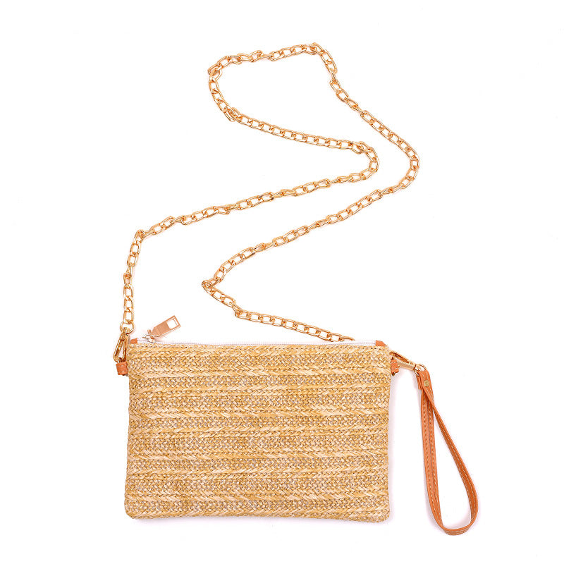 Woven Straw Clutch Convertible Chain Shoulder Crossbody Bag