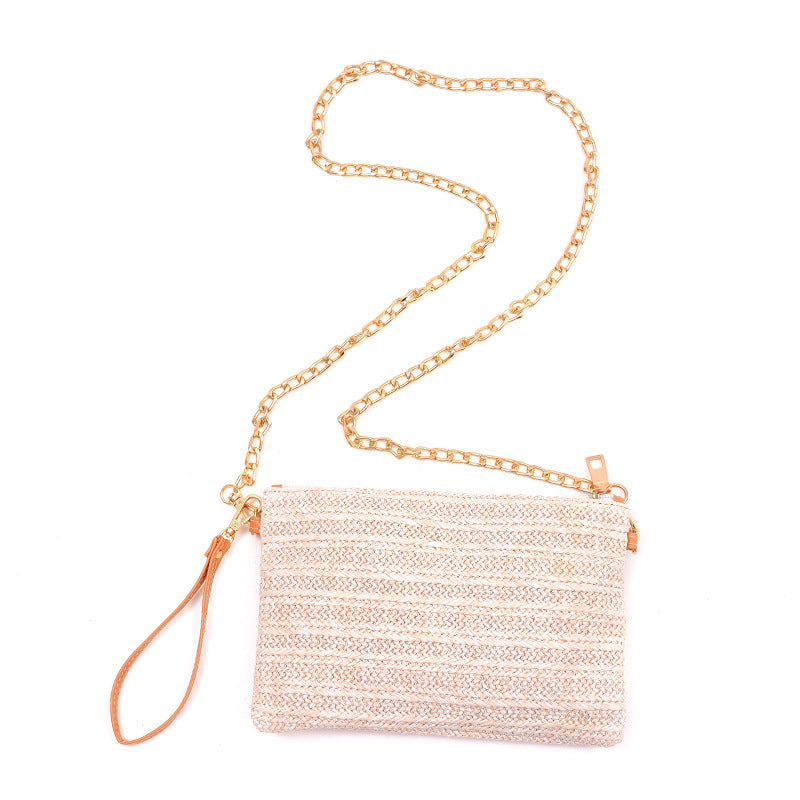 Woven Straw Clutch Convertible Chain Shoulder Crossbody Bag