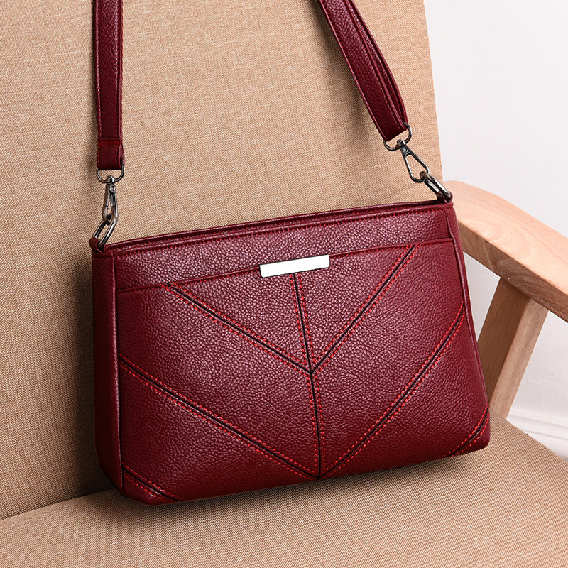 Cross-Border Direct Supply Of Women'S Bags 2026 New Korean Style Trendy Mommy Bag Three-Layer Small Bag Single Shoulder Crossbody Bag Soft Leather Mommy Bag