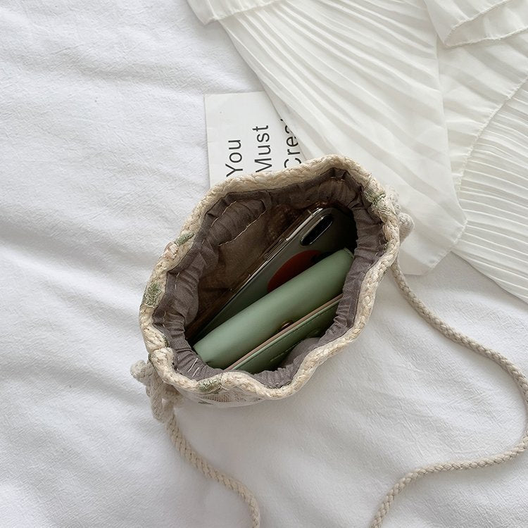 Mini Straw Woven Bucket Shoulder Crossbody Bag