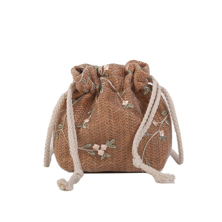 Mini Straw Woven Bucket Shoulder Crossbody Bag
