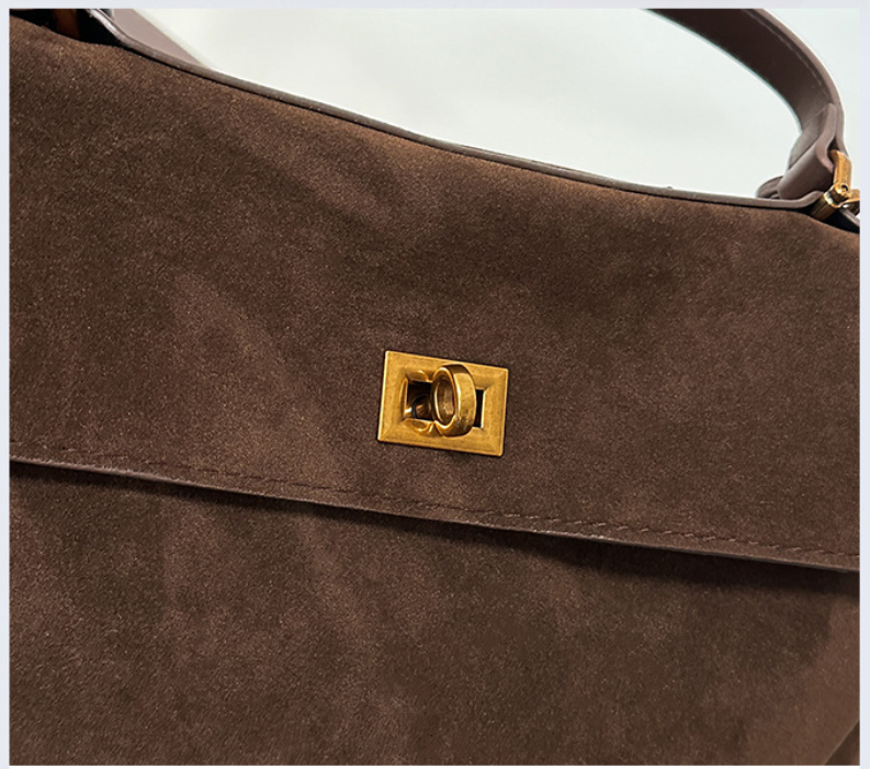 Elegant Suede Leather Shoulder Bag with Flap Design