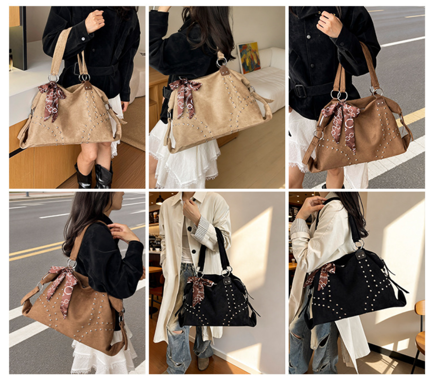 Vintage Faux Suede Fringe Hobo Shoulder Bag with Braided Strap
