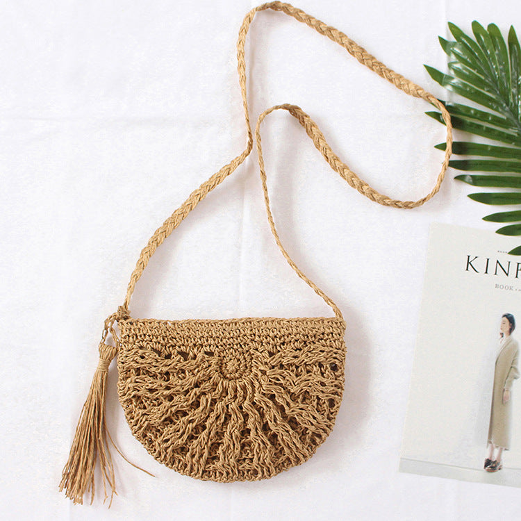 Straw Woven Bag New Product Shoulder Crossbody Women'S Bag Beach Bag Woven Bag Tassel Japanese And Korean Fashion Casual Literary Small Bag
