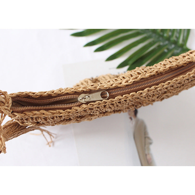 Straw Woven Bag New Product Shoulder Crossbody Women'S Bag Beach Bag Woven Bag Tassel Japanese And Korean Fashion Casual Literary Small Bag