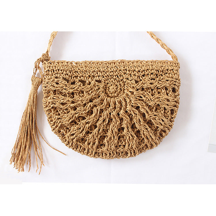 Woven Tassel Shoulder Crossbody Bag Beach Purse for Women