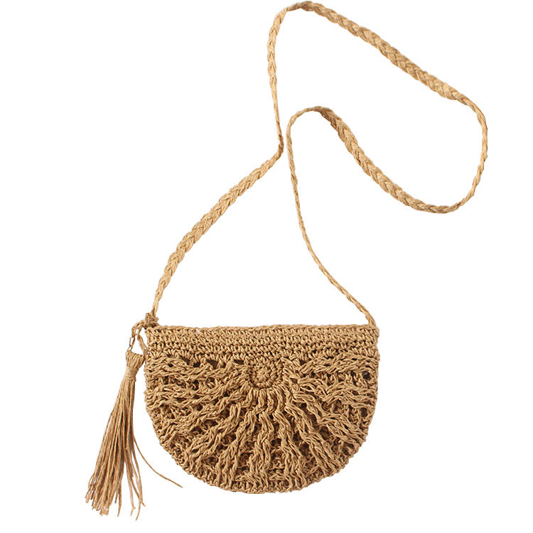Woven Tassel Shoulder Crossbody Bag Beach Purse for Women