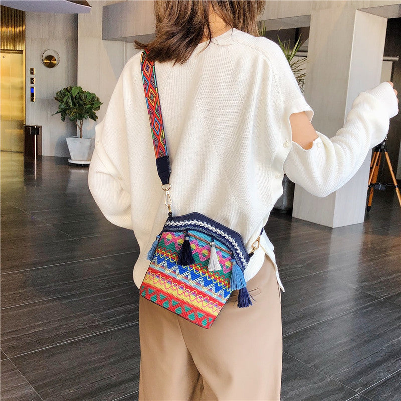 High-End Ethnic Woven Bucket Shoulder Bag