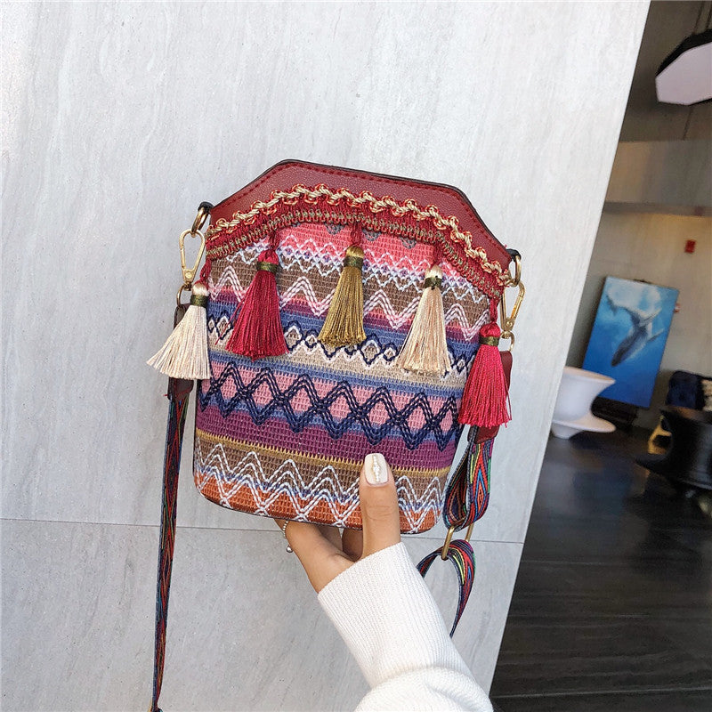 High-End Ethnic Woven Bucket Shoulder Bag