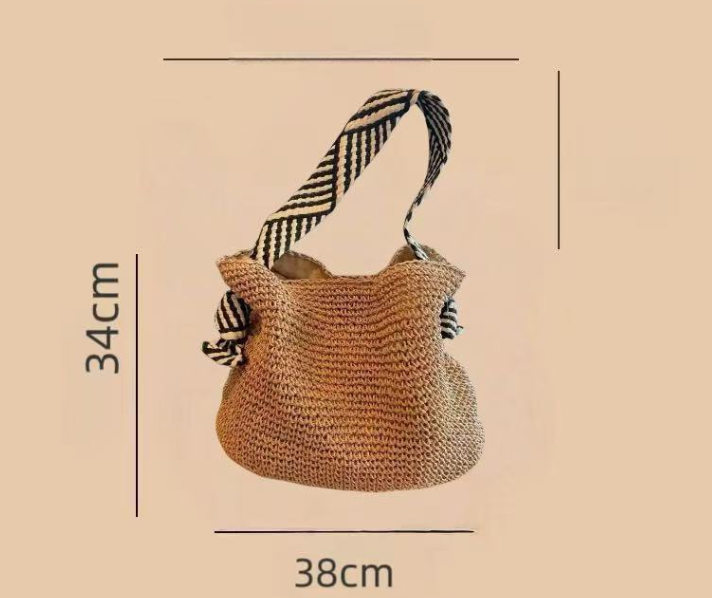 Navy Straw Woven One-Shoulder Commuter Tote Bag