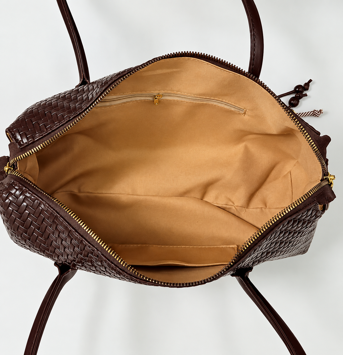 Vintage Woven East-West Shoulder Bag with Charm Detail