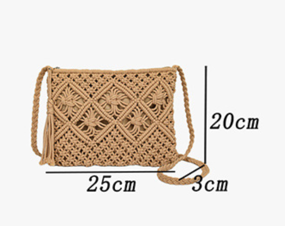 Cotton Ethnic Hand-Woven Hollow Tassel Crossbody Bag