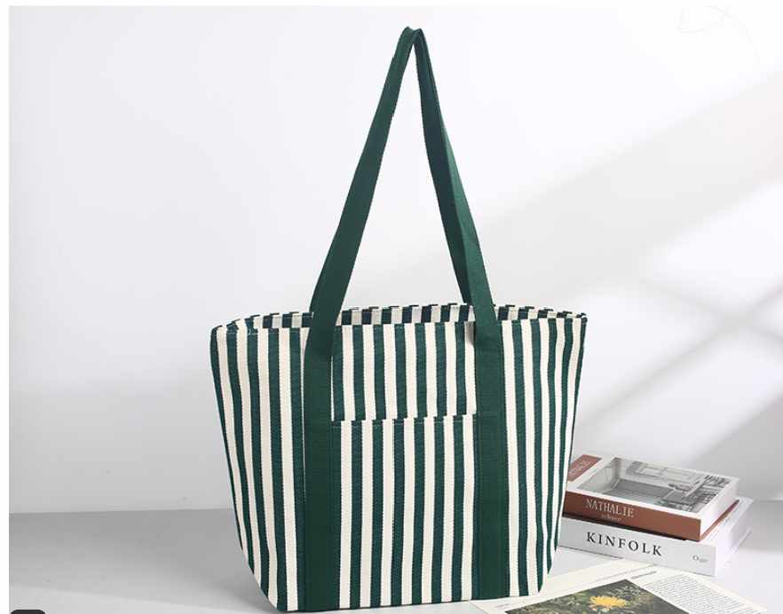 Vertical Stripe Long Handle Canvas Tote Bag