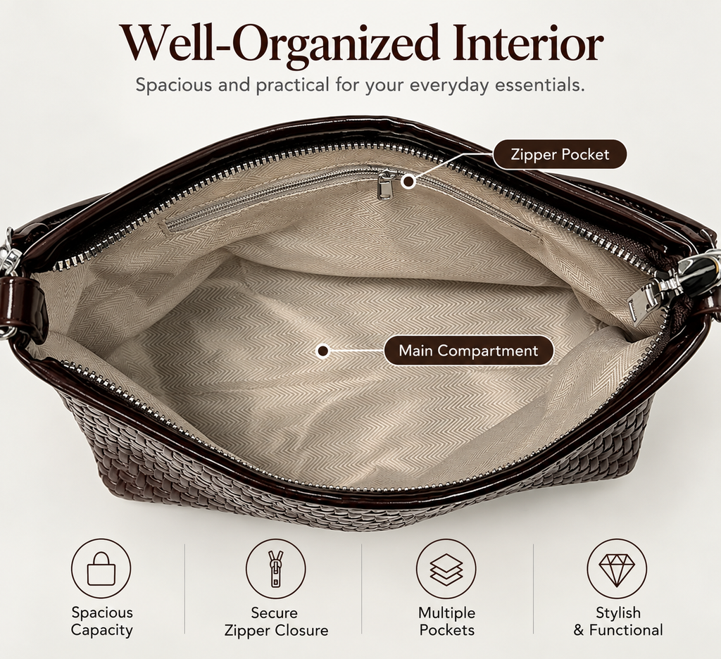 Woven Textured Hobo Shoulder Bag with Adjustable Strap