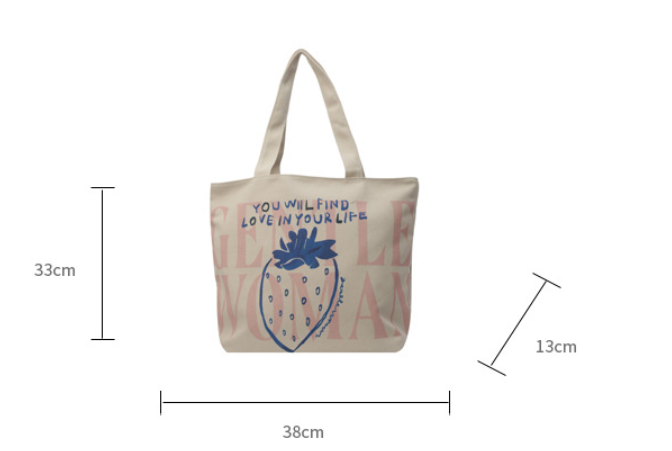 Women Strawberry Letter Canvas Shopping Shoulder Bag