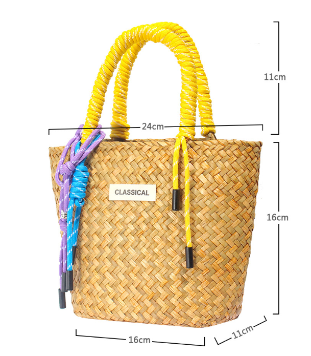 Handmade Colorful Straw Woven Beach Basket Bag