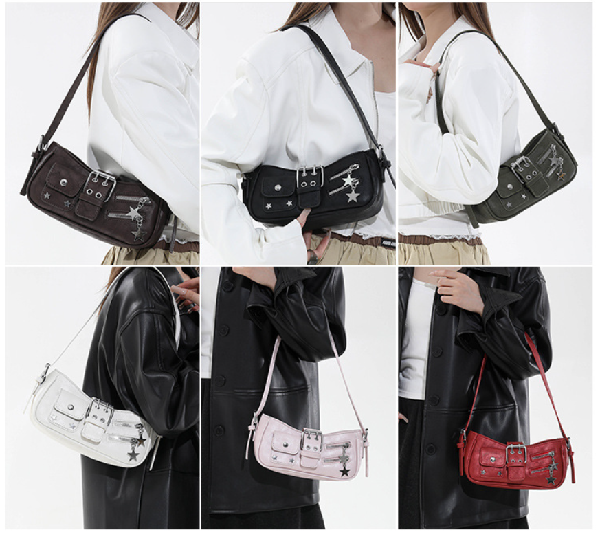 Vintage Buckle Shoulder Bag with Star Charm