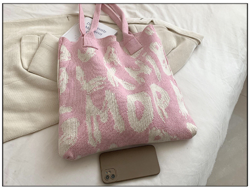 Graphic Letter Knit Tote with Reinforced Straps