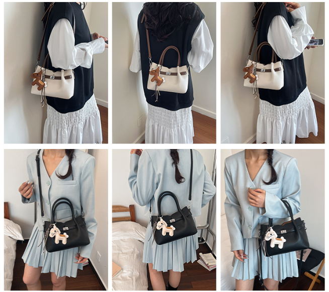 Mini Textured Faux Leather Handbag with Metal Hardware Accent