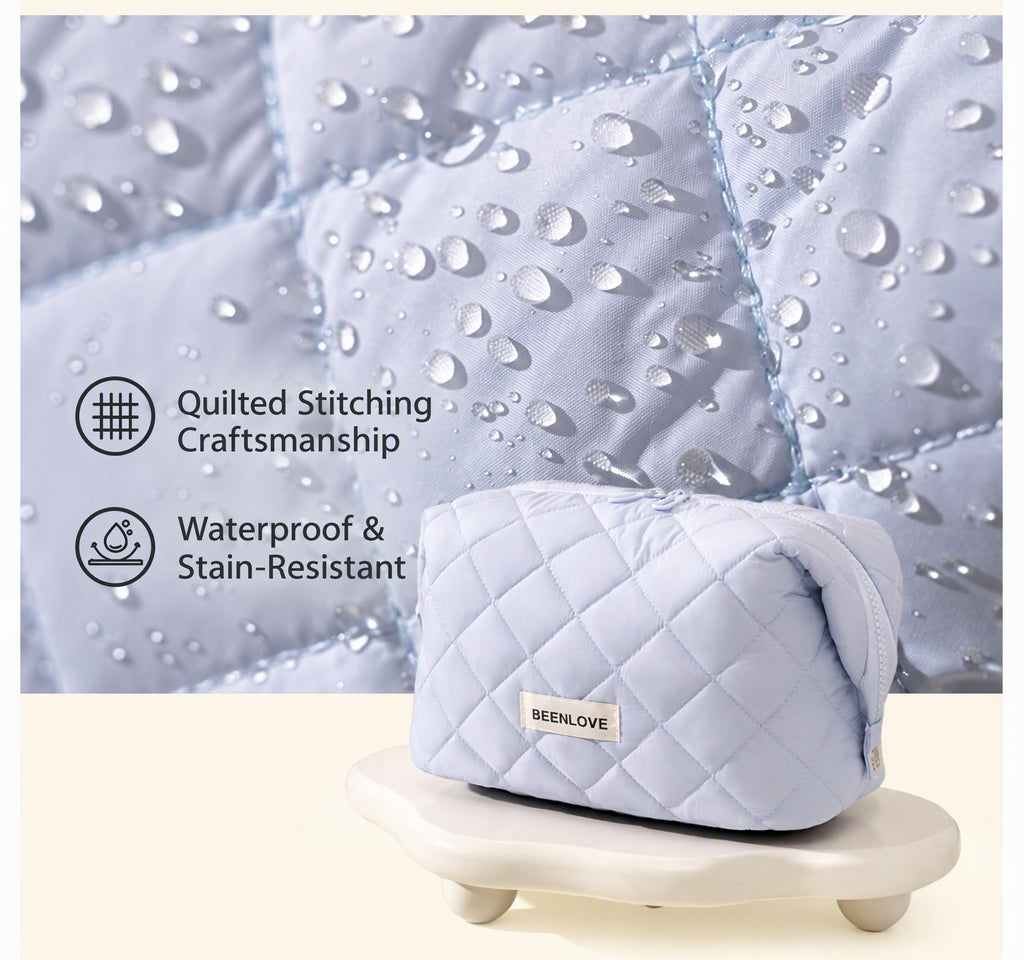 Waterproof Nylon Quilted Makeup and Cosmetic Bag