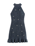 Faux Fur Halter Neck Sleeveless Mini Dress