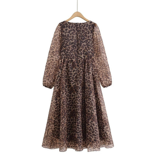 Animal Print Long Sleeve Puff Dress