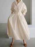 Pleated Waist Long Shirt Dress