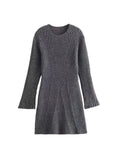 Ribbed Knit Flared-Sleeve Dress