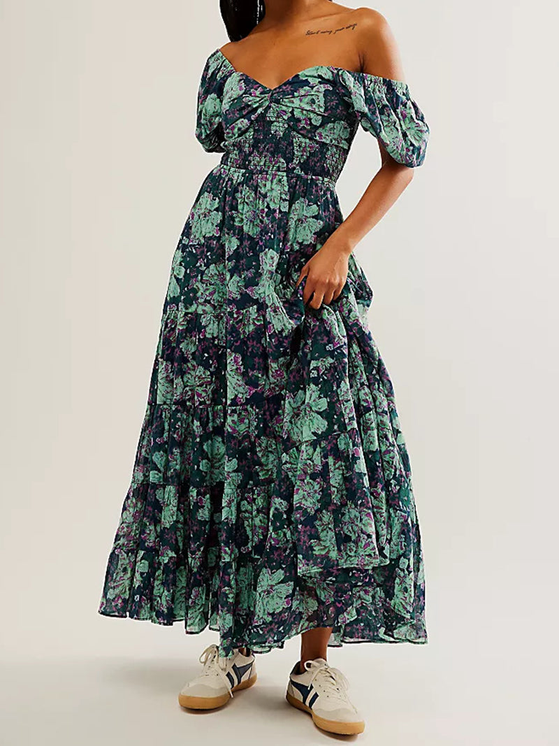 Floral Print Puff Sleeve Maxi Dress