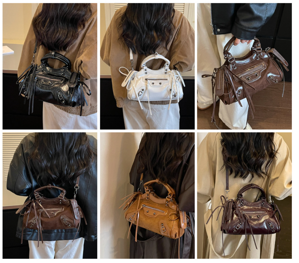 Y2K Studded PU Shoulder Bag with Buckle Details